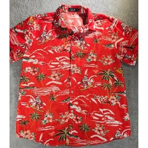 SSLR Mens Christmas Hawaiian Shirt Red Surfing Santa Flamingo Short Sleeve XL